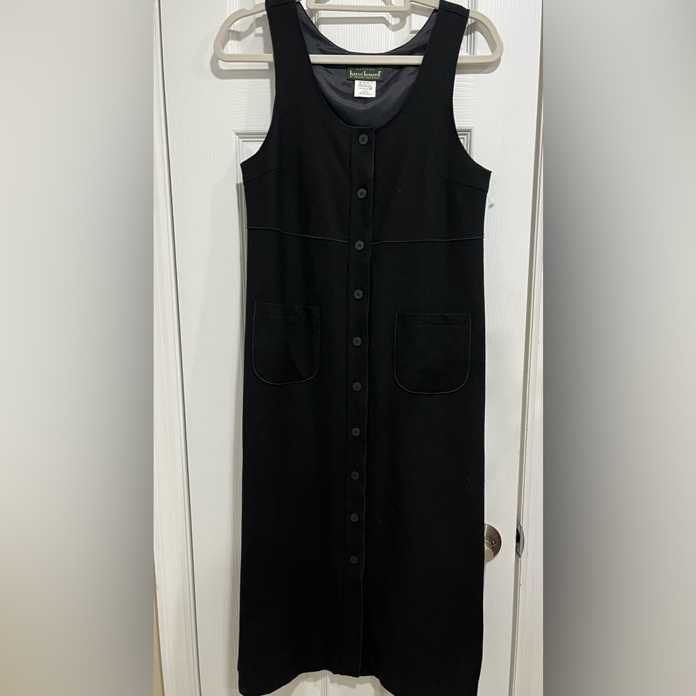Harvé Benard black wool sleeveless button down office dress- Size 4P